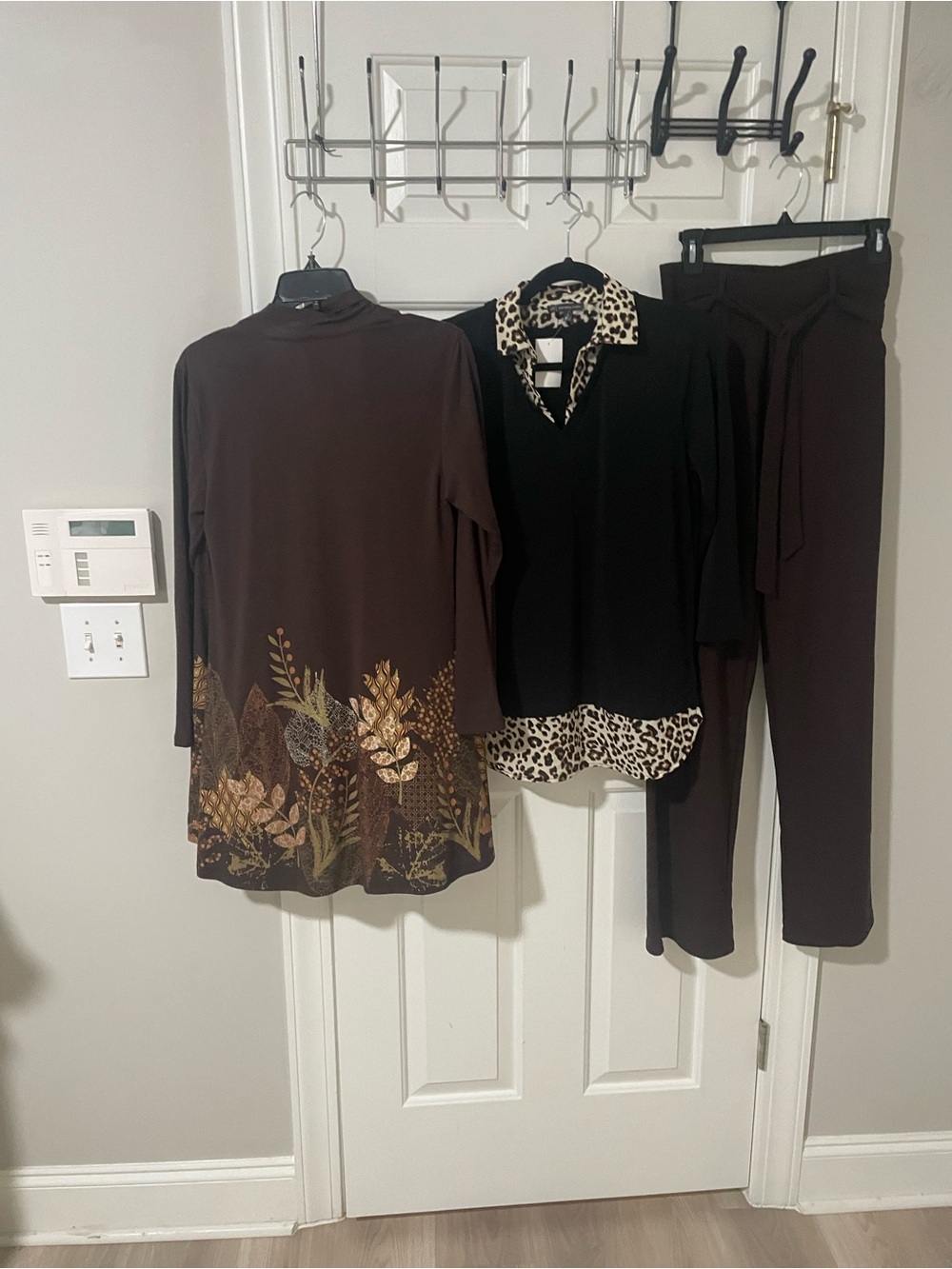 Brown Floral Hem cardigan small  AQ sport brown pants medium nwt top leopard